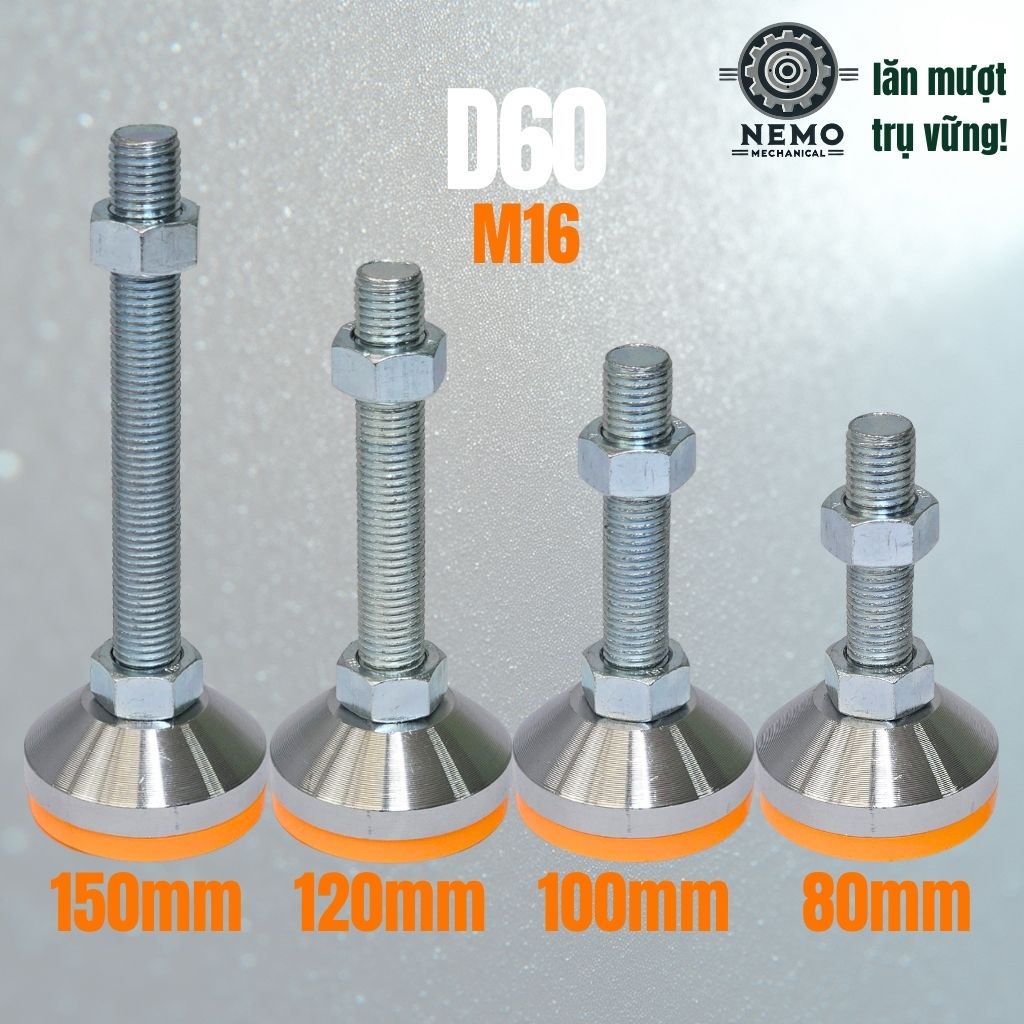 Chân Tăng Chỉnh Chịu Tải Siêu Nặng – Hệ Bulong M16/M20, Chịu Tải 3 Tấn (Bát Thép Mạ Crom)